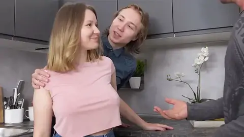 Uber-cute light-haired woman is cuckold on her beau for some cash