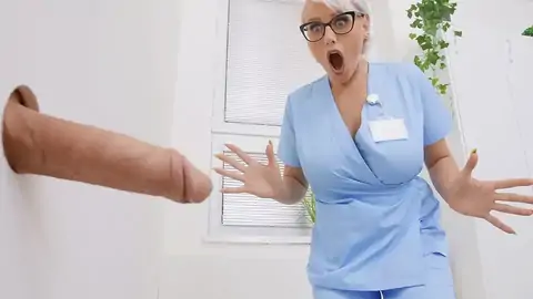 The blond nurse watches a hefty shaft at the glory fuck-hole