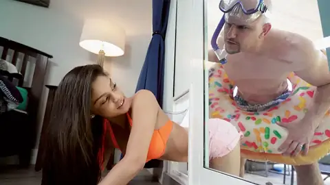 She got stuck and the teenager got her slit pummeled