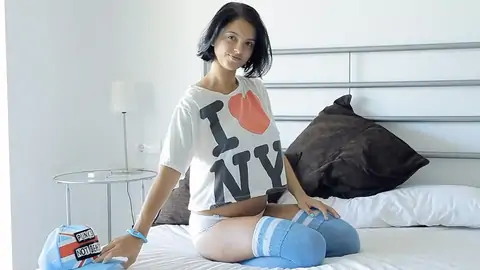 Teenage honey taunting with massive innate bosoms and petite booty