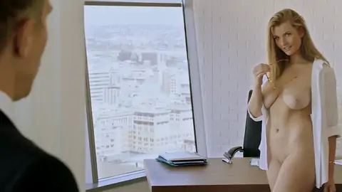 Ultra-Ultra-cute blonde with blue eyes gets facialized in her office