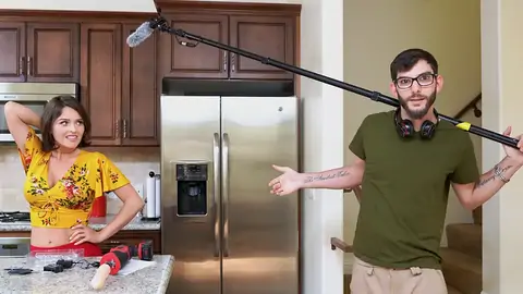 Preparing to pulverize the dark-haired babe with a machine