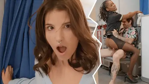 Dark-Haired is surprised, but stewardess happy to boinked