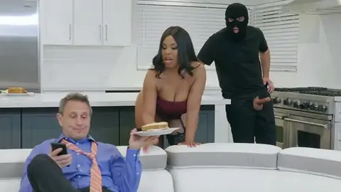 Burglar ends up penetrating a fat-titted ebony with massive bobos