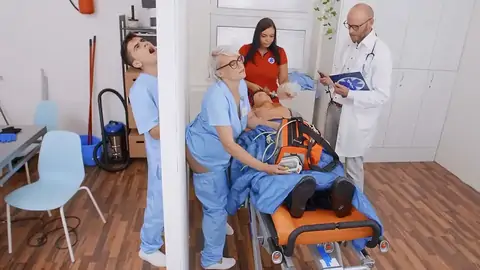 The ash-blondie nurse observes a large spunk-shotgun at the glory fuck hole