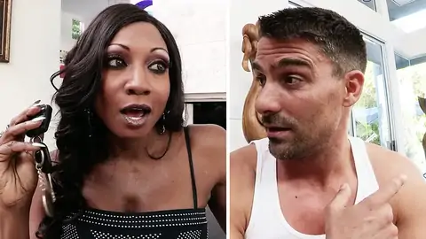 Beefy youngster is finger-tickling an dark-hued girl in the living room