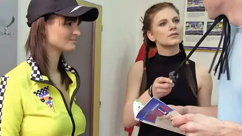 Teenager whips him while he tears up ginger-haired at the driving school