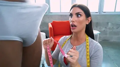 August Ames is measuring 1 truly thick dark-hued man sausage