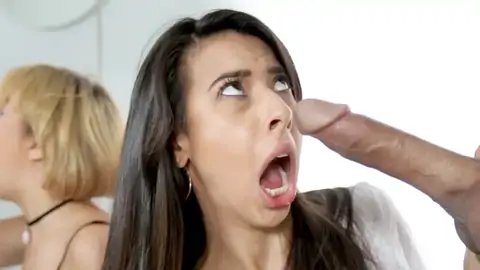 Dark-hued-haired and a light-haired are sharing rigid-ons in a fourway